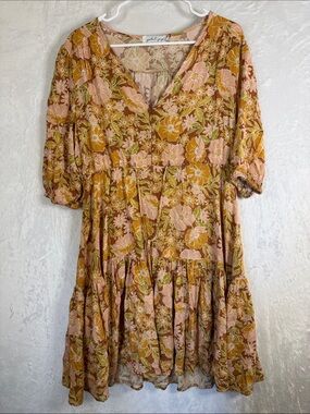 Fun for Fall! Petal & Pup Floral Midi Dress in gold, green and Blush Pink